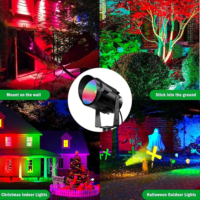 Christmas Halloween Outdoor Spot Lights RGB Spotlight 12W Color Changing Landscape Lights for Tree Yard Garden, 120V Waterproof Landscape Outdoor Spotlight with Remote Control (2 Pack)