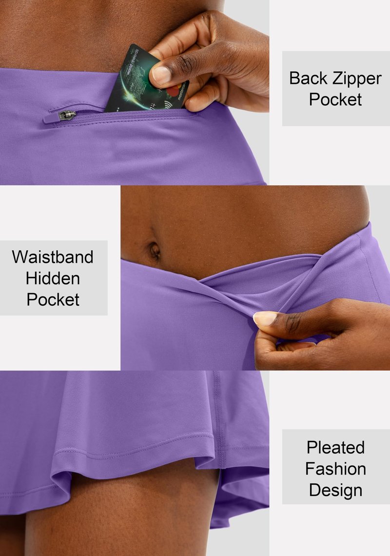 SANTINY Pleated Tennis Skirt for Women with 4 Pockets Women's High Waisted Athletic Golf Skorts Skirts for Running (Lavender_XS)