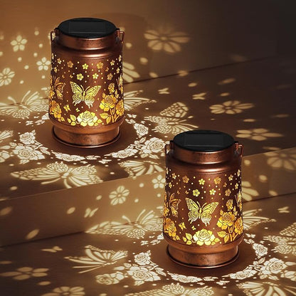Butterfly Solar Lanterns Outdoor Waterproof Rose Garden Decor Gifts for Women Mom Grandma Hanging Solar Lights Metal Solar Decoration Outside for Yard,Patio,Backyard,Porch