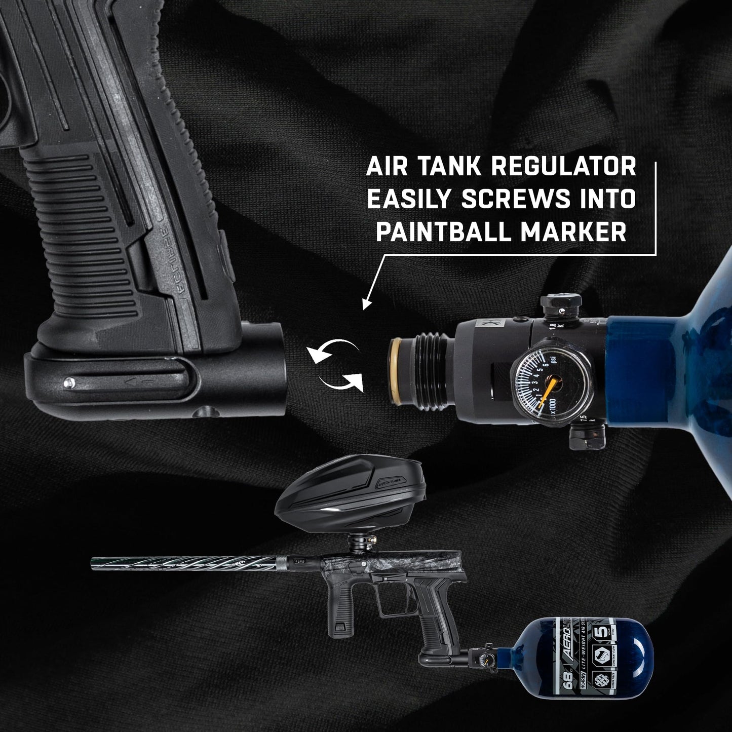 HK Army HSTL HPA Air System - 68ci/4500psi Lightweight Carbon Fiber Tank with 800psi Regulator for Paintball & Airsoft Gear - Blue