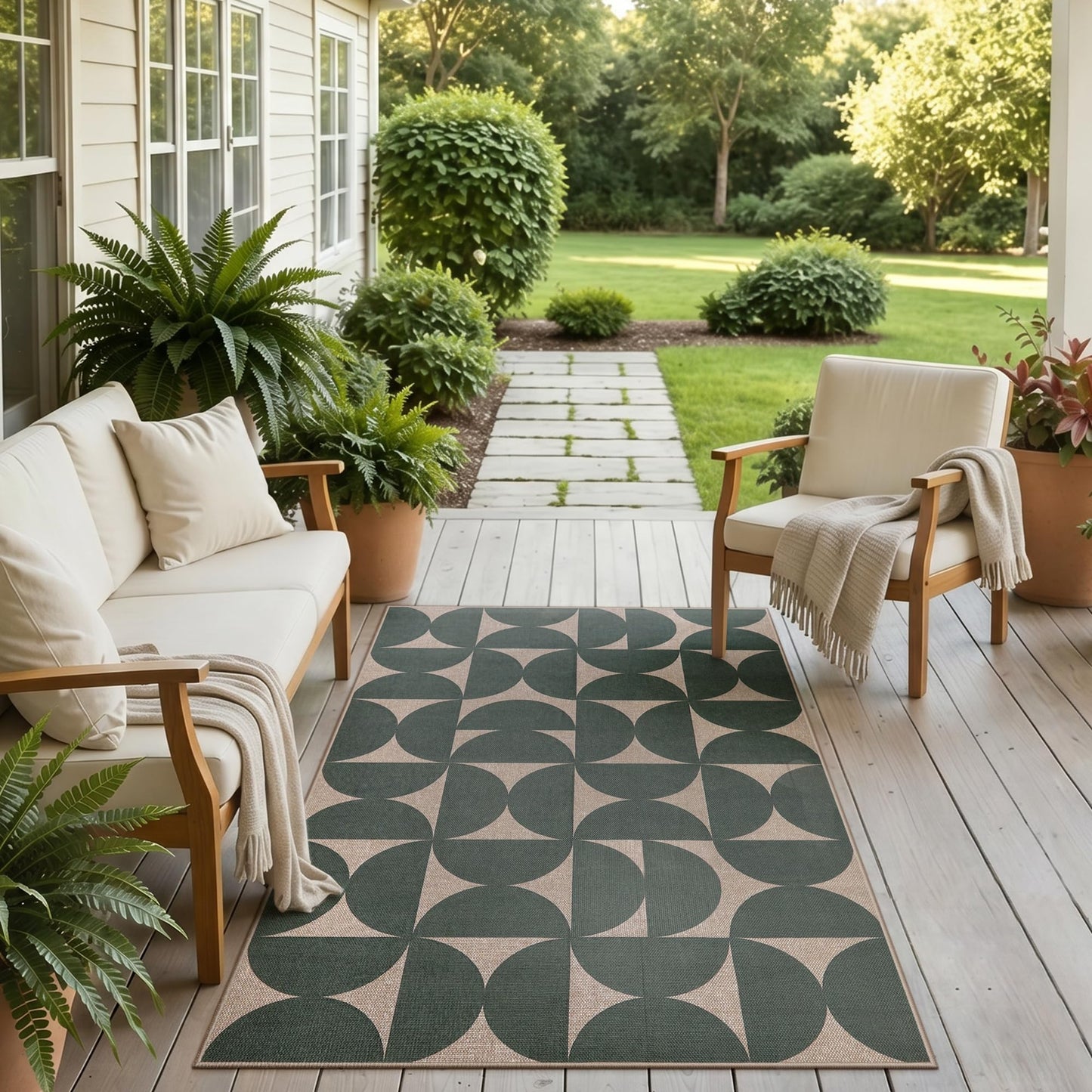Lahome Green Semi Circle Easy Jute Rug, 3x5 Washable Outdoor Rug for Entryway, Non Slip Non Shedding Floor Carpet for Indoor Entrance Patio Front Door Porch Living Room