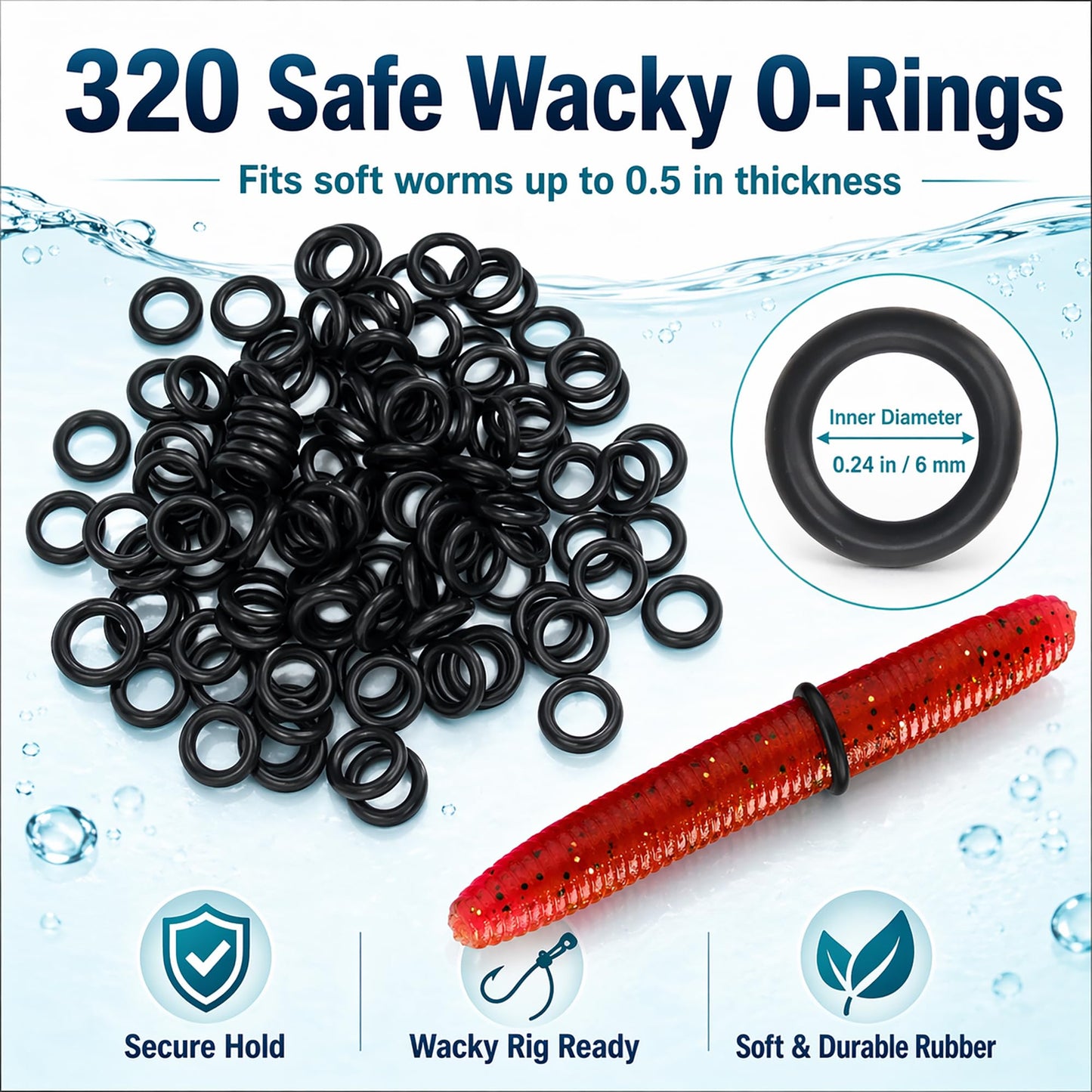Wacky Rig Tools 2 Pcs with 320 Pcs Wacky O-Rings, Luxiv Wacky Worm Tools for Fishing Worm Rig Kits Fishing Rigging Utensil for Clip Baits Utensil with Keychain (Blue)