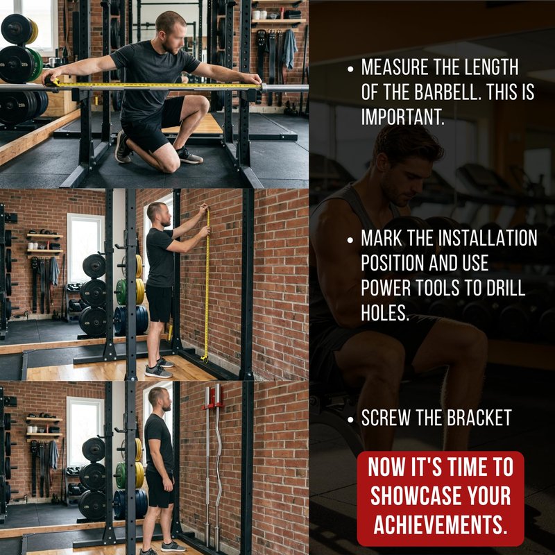 HIFLAME Single Barbell Wall Mounted Holder, 5MM Thick Steel Olympic Barbell Rack, Vertical Hanging Bar Storage, Fits Bar Size Under 33mm, Space Saving for Home Garage Gym Fitness (Red)