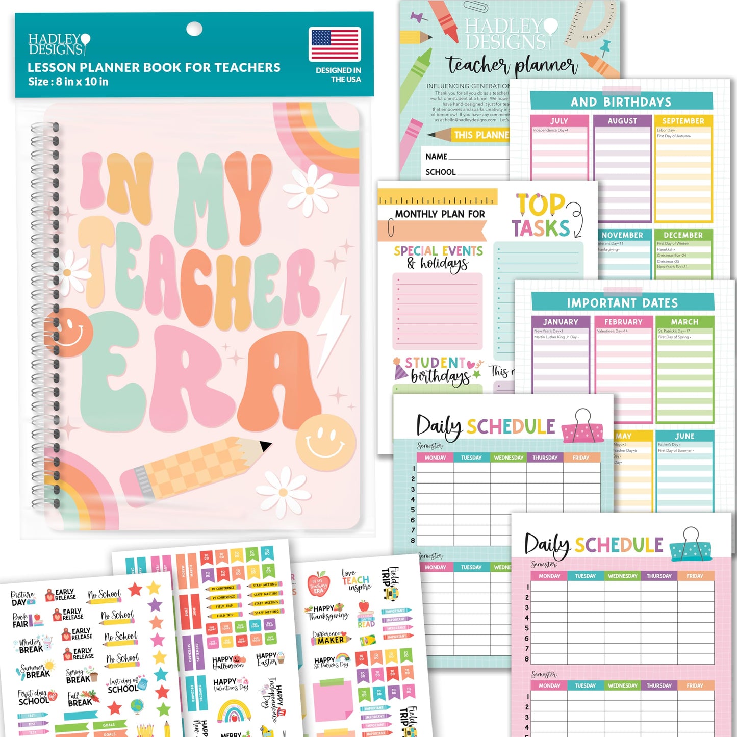 Hadley Designs Teacher Planner 2025-2026 – Lesson Planner Book for Teachers Must Haves, Undated Teacher Planners, Lesson Plan Notebook, Homeschooling Planners, Teachers Appreciation Gifts