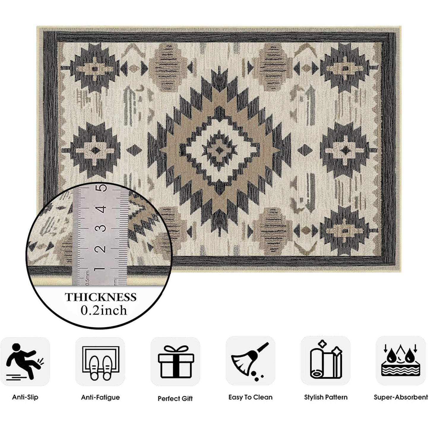 Area Rug 5x7 Western Rug Living Room Southwestern Aztec Rugs Machine Washable Tribal Navajo Southwest Rug Non Slip Printed Low-Pile Indoor Floor Carpet for Dining Room Bedroom Office, Beige