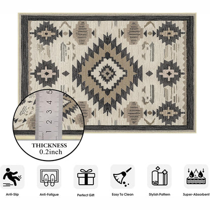 Area Rug 5x7 Western Rug Living Room Southwestern Aztec Rugs Machine Washable Tribal Navajo Southwest Rug Non Slip Printed Low-Pile Indoor Floor Carpet for Dining Room Bedroom Office, Beige