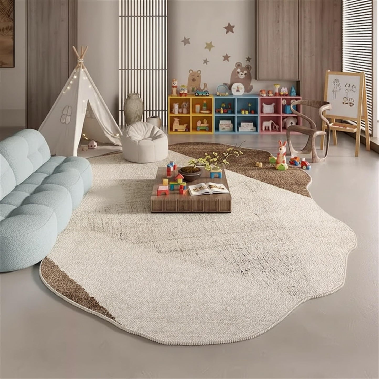 Modern Abstract Irregular Shaped Area Rug Soft Washable Carpet for Bedroom Livingroom Dining Kitchen Runner Rug Brown Beige Aesthetic 5x7 Floorcover