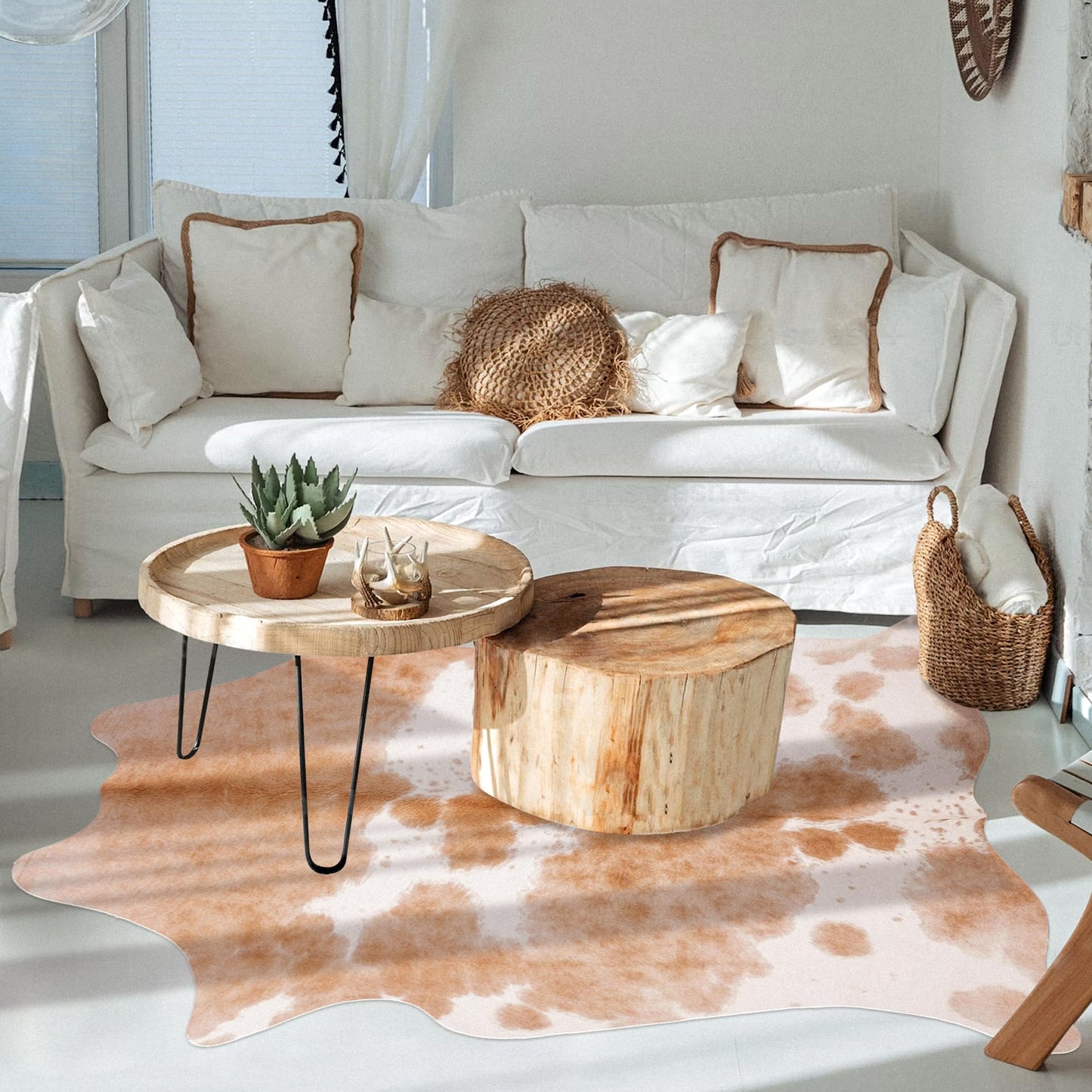 Cowhide Rug Cow Print 6.2x7.6 Feet Cow Hide Rug for Living Room Bedroom Dining Room Home Office Brown Animal Print Carpet for Home Decor