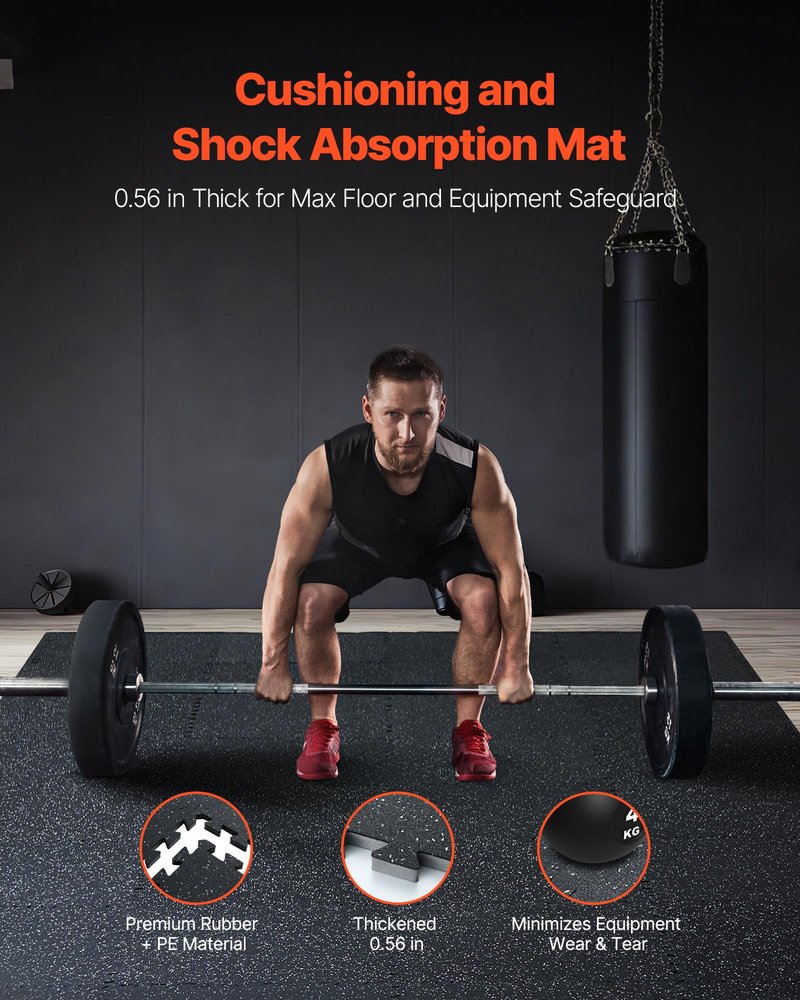 VEVOR 0.56Inch 48sq.ft 12 Tiles Gym Flooring for Home Gym, Rubber Top with High Density EVA Foam, 25 x 25In Gym Floor Exercise Equipment Mats, Interlocking Gym Mats, Puzzle Workout Mats, Black & White