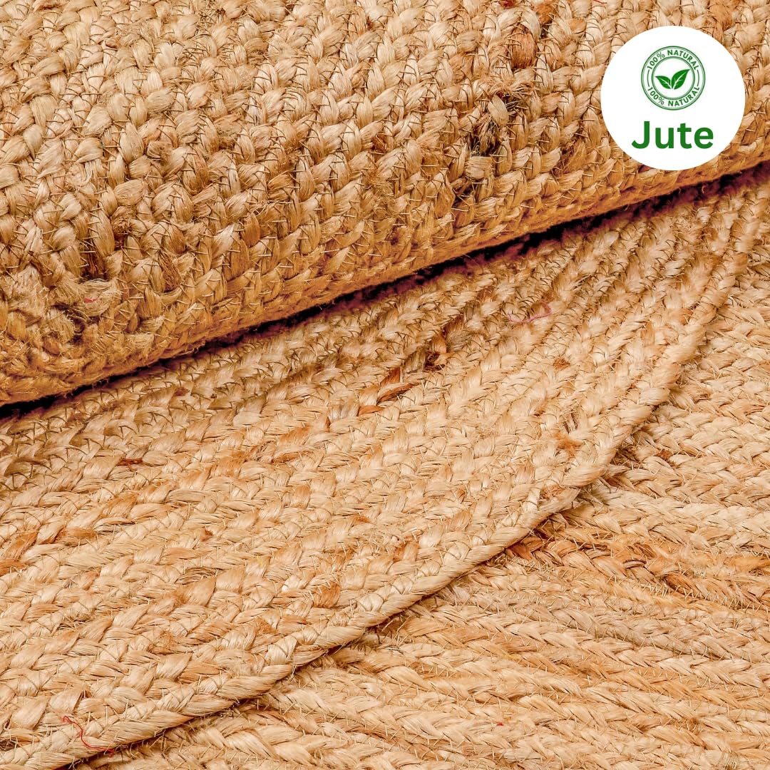 OHOMLY LIVING Handcrafted Jute Braided Rug 3x5 Feet Oval - 100% Natural Jute Area Rug - Rustic Farmhouse Boho Accent Rug for Living Room Bedroom Kitchen Entryway Reversible Handwoven Floor Rug