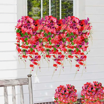 Artificial Flowers for Outdoors 2 Pack Fake Hanging Plants with Faux Hibiscus Flowers Summer Fall Decor UV Resistant Silk Leaves for Indoor Outdoor Front Door Porch Patio Planter Decor