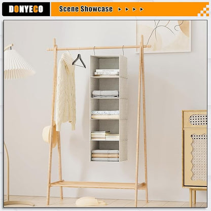 Hanging Closet Organizer, Easy Mount Foldable 5-Shelf Hanging Closet Wardrobe