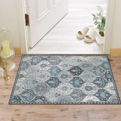 Lahome Moroccan Trellis Front Door Mat Indoor Entrance, 2x3 Rugs for Entryway Non-Slip Washable Indoor Door Mat, Oriental Accent Small Rug for Kitchen Bedroom Bathroom Elise, Blue