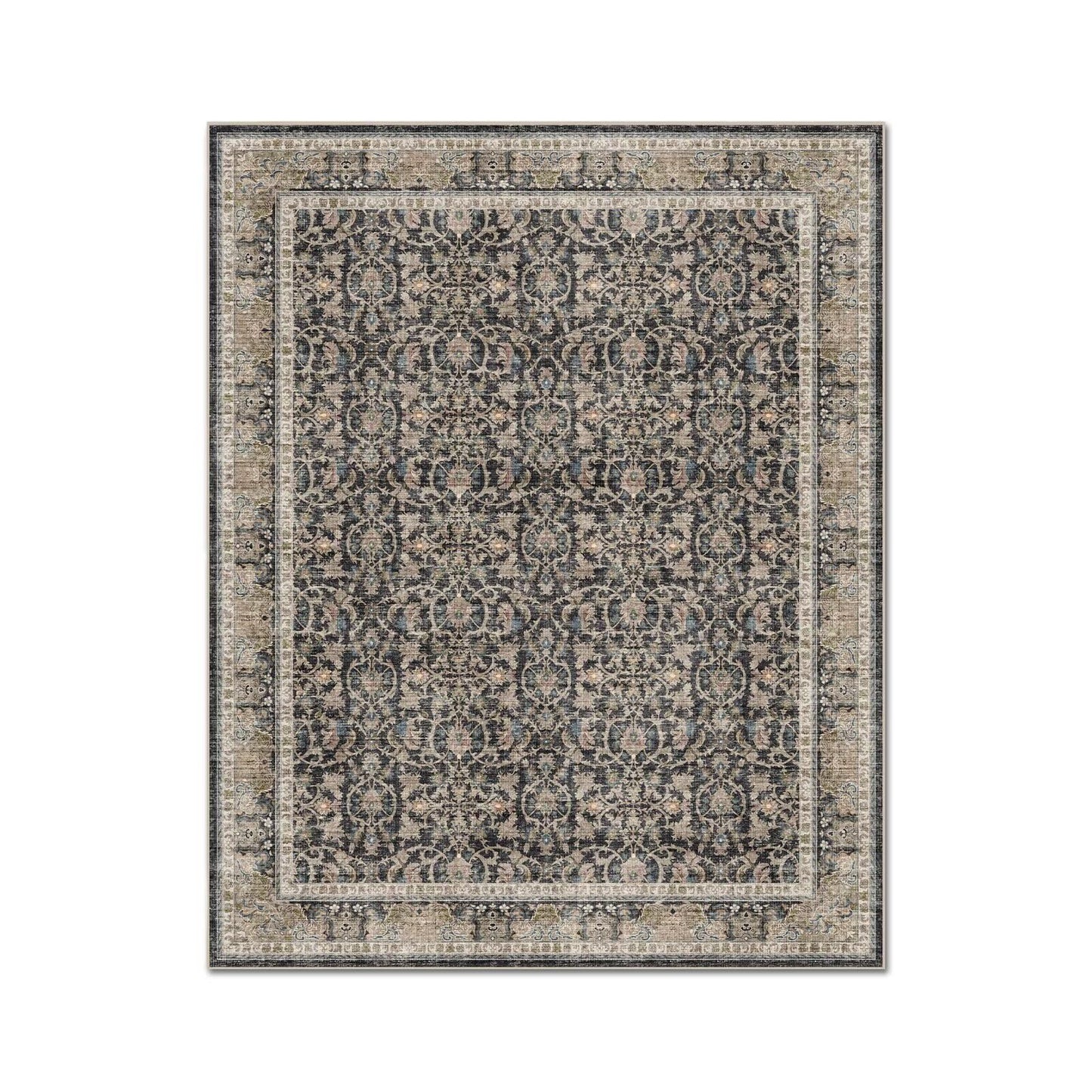 Boho Washable 10x14 Area Rugs for Living Room, Cushioned, Black/Navy Blue