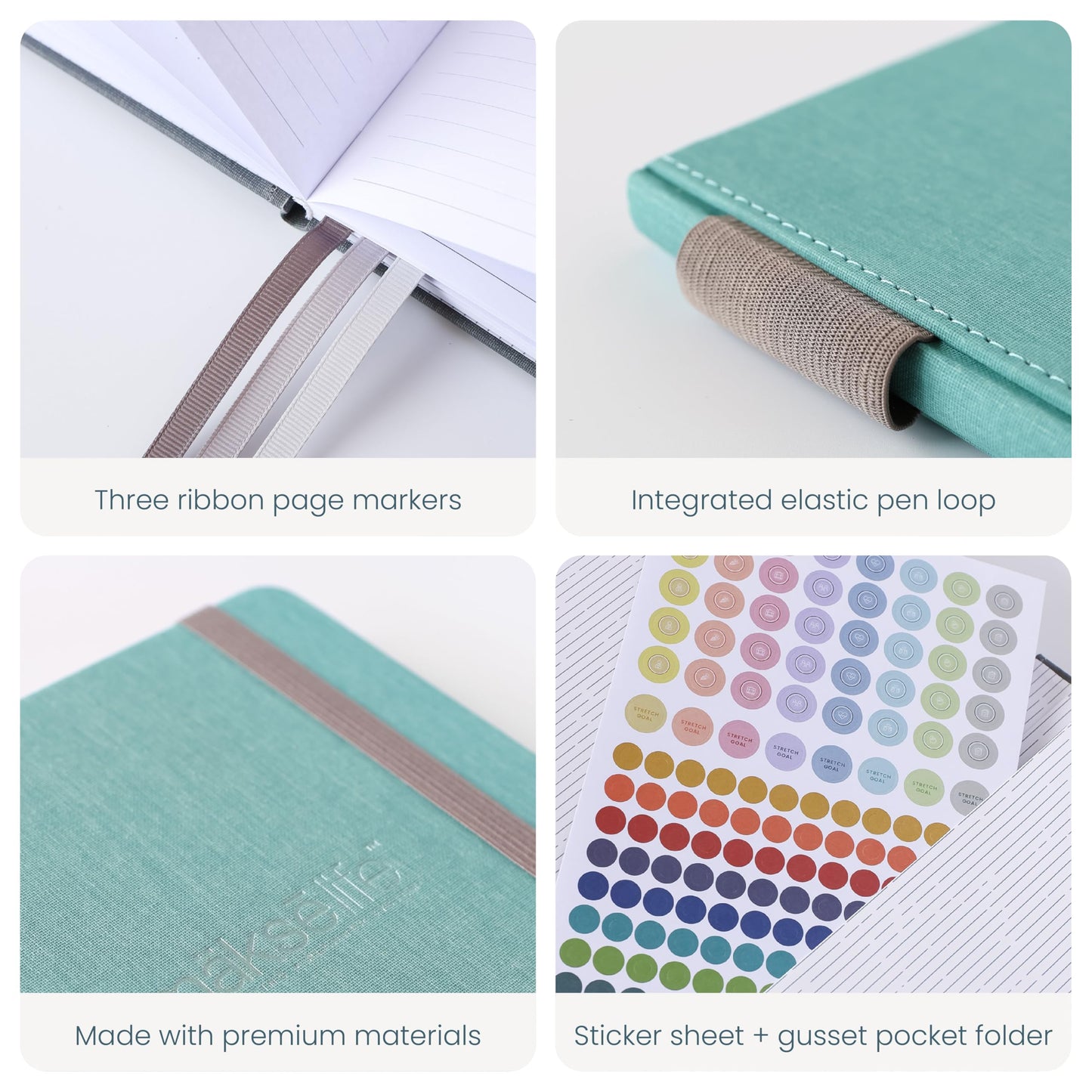 MäksēLife Undated Quarterly Planner - A5 Goal Setting Planner & Personal Journal for Mindful Living, Weekly and Monthly Goal Setting with Habit Tracker & Reflections, Teal
