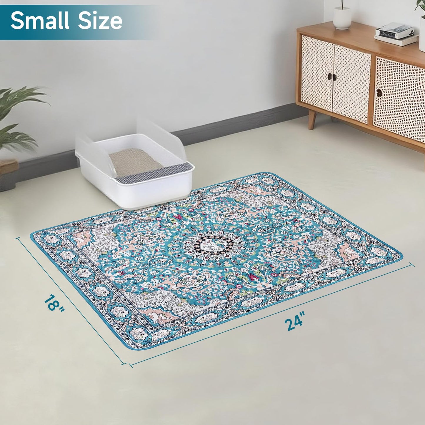 YOSEPATI Cat Litter Mat, Reusable Kitty Litter Trapping Mat 2 PCs, 24"x18" Washable Litter Mats for Cats, Waterproof & Non-Slip Compatible with Cat Box (Lake Blue Medallion, 24"x18"(2 PCS))