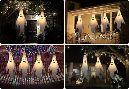 Halloween-Decorations-Outdoor Hanging-Ghost Windsocks for Trees with Timer, LED Ghosts to Hang in Tree Porch Yard, Waterproof, Timer,2 Pcs (No Batteries)