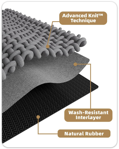 Color&Geometry Rubber Backed Waffle Bath Mat 47x17, Non Slip Water Washable Bathroom Rugs, Soft Absorbent Chenille Boho Carpet for Bathroom Floor, Tub and Shower, Grey