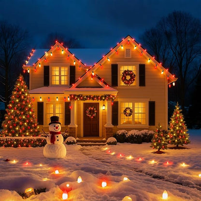 C9 Christmas Lights Outdoor, 100FT 100LED string Lights Waterproof Shatterproof, Extendable C9 Xmas Lights, Indoor Outdoor Christmas String Light for House Roof Patio Garden Party(Red & Warm White)