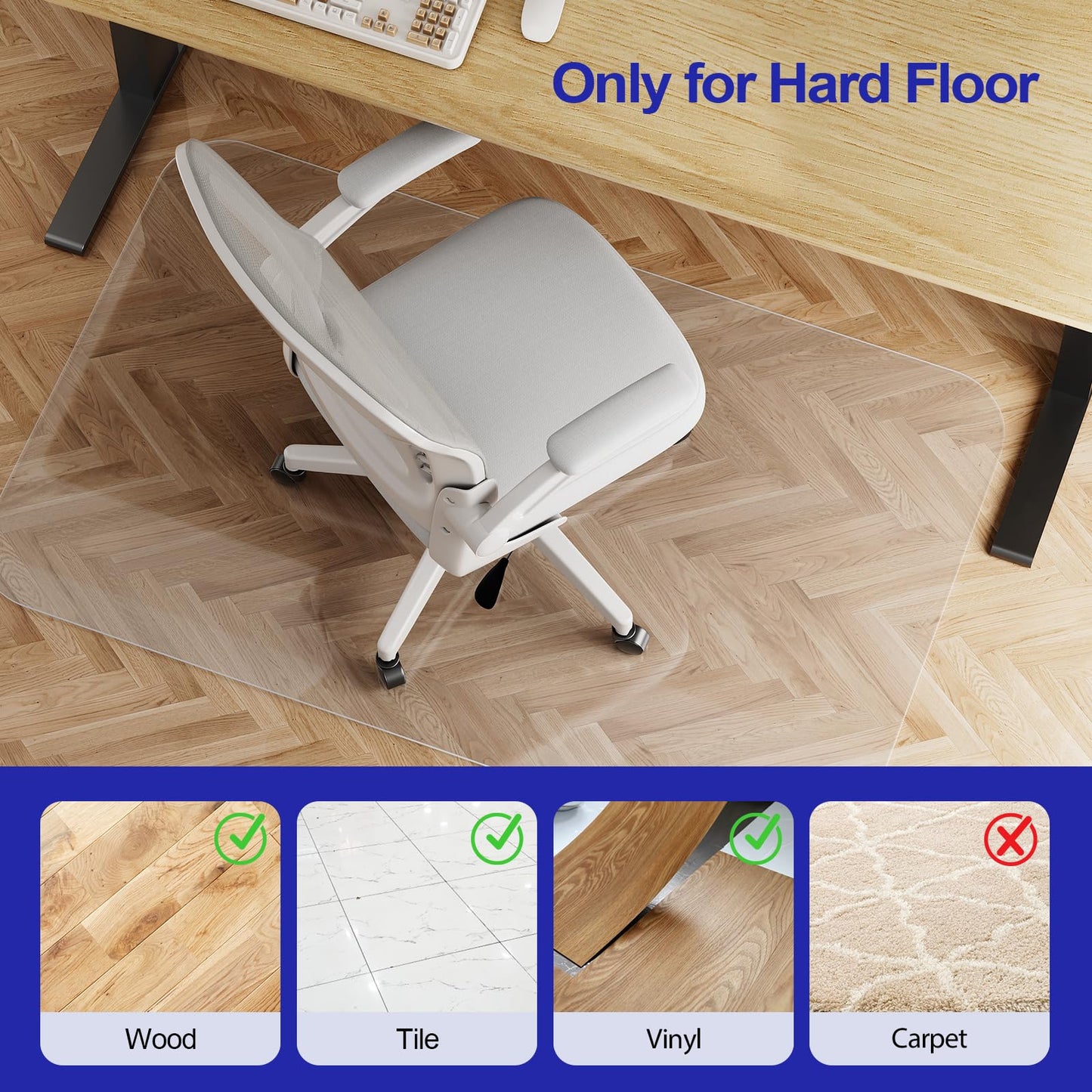 Delamu Office Chair Mat for Hardwood Floor, 30"×48" Office Computer Desk Chair Mat, Clear PVC Heavy Duty Floor Protector Mats for Rolling Chairs, Only for Hard Floor (30"×48" Rectangular)