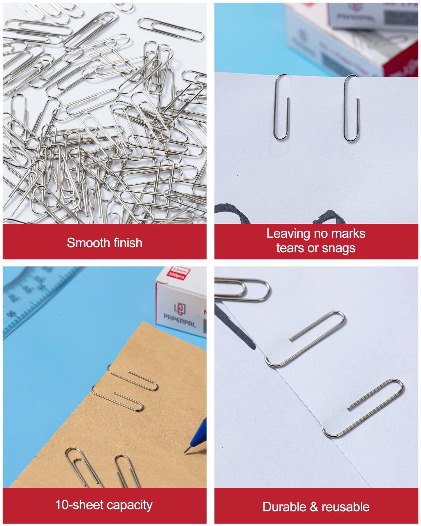 PAPERPAL Paperclips for Office School & Personal Use, #1 Smooth Paper Clip (1-2/7"), 2000 Medium Paper Clips (20 Boxes of 100 Each), Silver