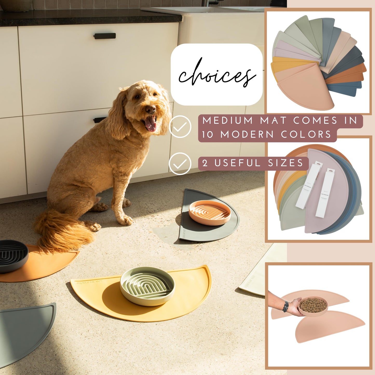 Should We Go? Waterproof Silicone Dog Food Mat – Medium Size Non-Slip Pet Bowl Mat, Raised Edge Design, Easy-to-Clean Pet Food Placemat for Dog & Cat Bowls, 21" Across x 10.5" Deep - Ocean Blue