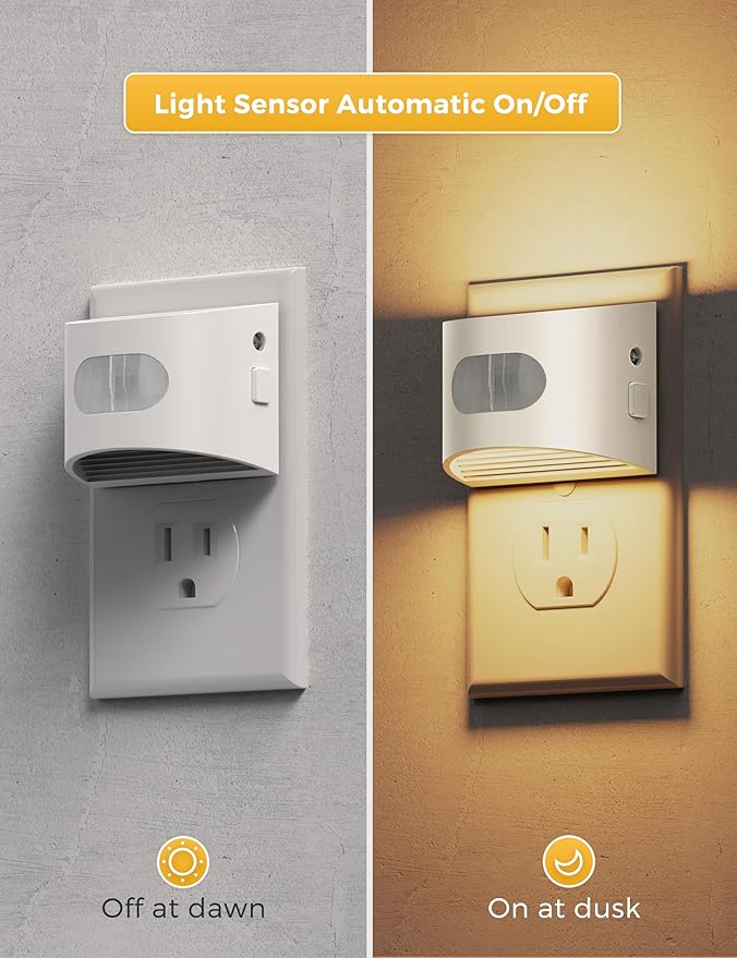 L LOHAS LED Motion Sensor Night Light, Dusk to Dawn & Motion Activated LED Night Light, Night Lights Plug into Wall with 30-100lm Adjustable Brightness, 3000K Soft White, White Housing 2 Pack