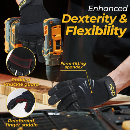 HANDLANDY Work Gloves for Men & Women, Utility Mechanic Working Gloves Touch Screen, Flexible Breathable Gardening Gloves for Yard Maintenance (Large, 1 Pair)