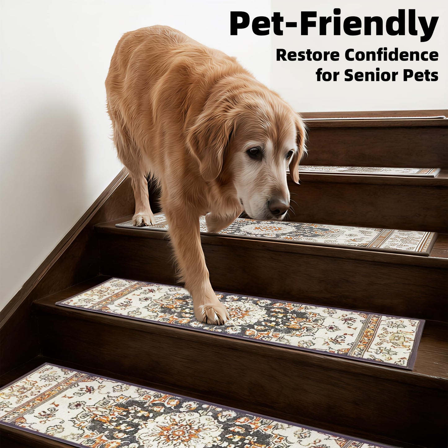 AriseWork 9" x 30" Extra Wide Stair Treads for Wooden Steps (15 Pack) - Non Slip Indoor Carpet Stair Runners for Dogs & Seniors - Ergonomic Anti-Slip Rugs for Hardwood, Peel & Stick, Washable, Brown
