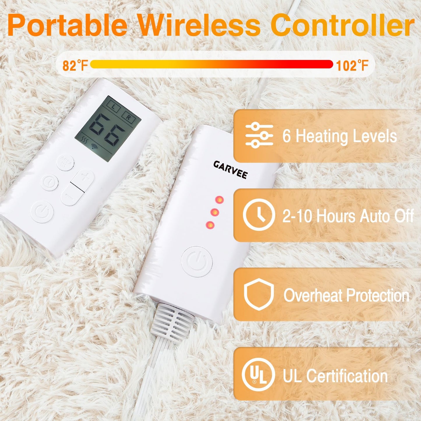 GarveeHome 5x7 ft Wireless Heated Floor Mat, Electric Heated Rug Gaming Rug with 6 Heat Levels & 10H Auto Off, Soft Plush Heating Carpet Foot Warmer for Living Room Bedroom Office Playroom, White
