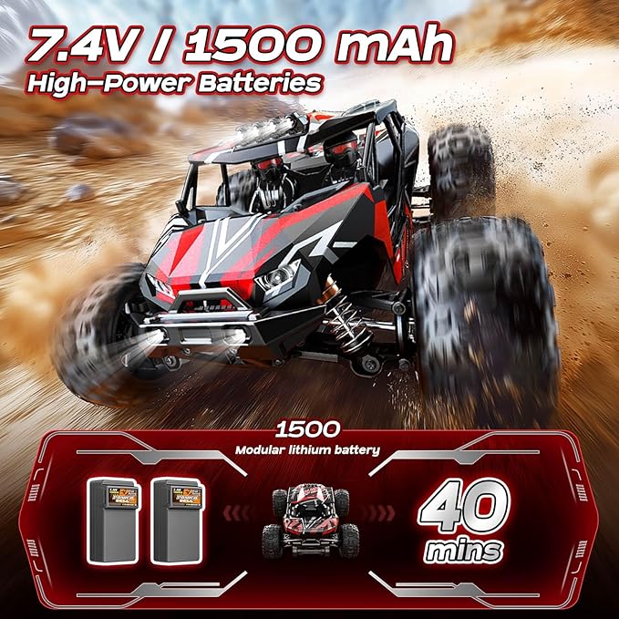 RC Cars 1/14 Brushless RC Car for Adults&ampBoys Full Roll-Cage Frame 4WD Fast Max 42mph Remote Control RC Trucks for adults with Two 2S LiPo Batteries and Two sets of tires Compatible with 3S Li