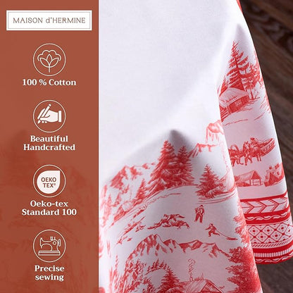Maison d' Hermine Table Cloth Round Table 100% Cotton 63 Inches Fall Tablecloth Reusable Everyday Use for Thanksgiving Christmas Decorations Dining Farmhouse Party (Winter Jouy)