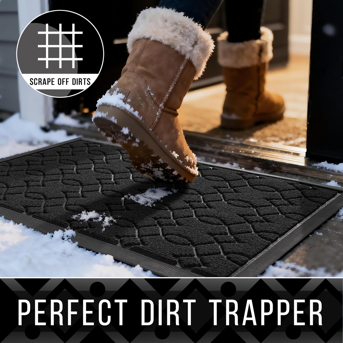 Yimobra Outdoor Mats for Front Door 29.5x17, All-Season Waterproof Doormat Outdoor Entrance, Heavy Duty Non-Slip Outside Door Mat for Garage Patio Proch Entryway Indoor, Black