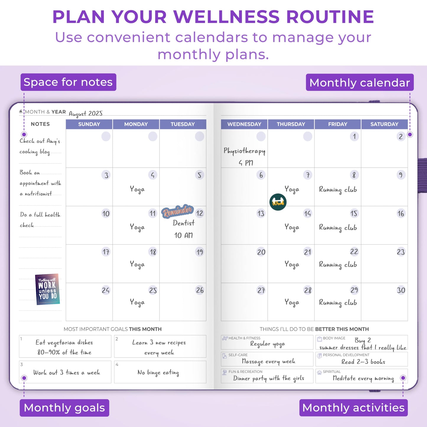 Clever Fox Fitness & Food Journal Pocket – Nutrition & Workout Planner for Women & Men – Diet & Gym Exercise Log Book with Calendars, Diet & Training Trackers – Lasts 3 Months, 4.3x5.5” (Purple)