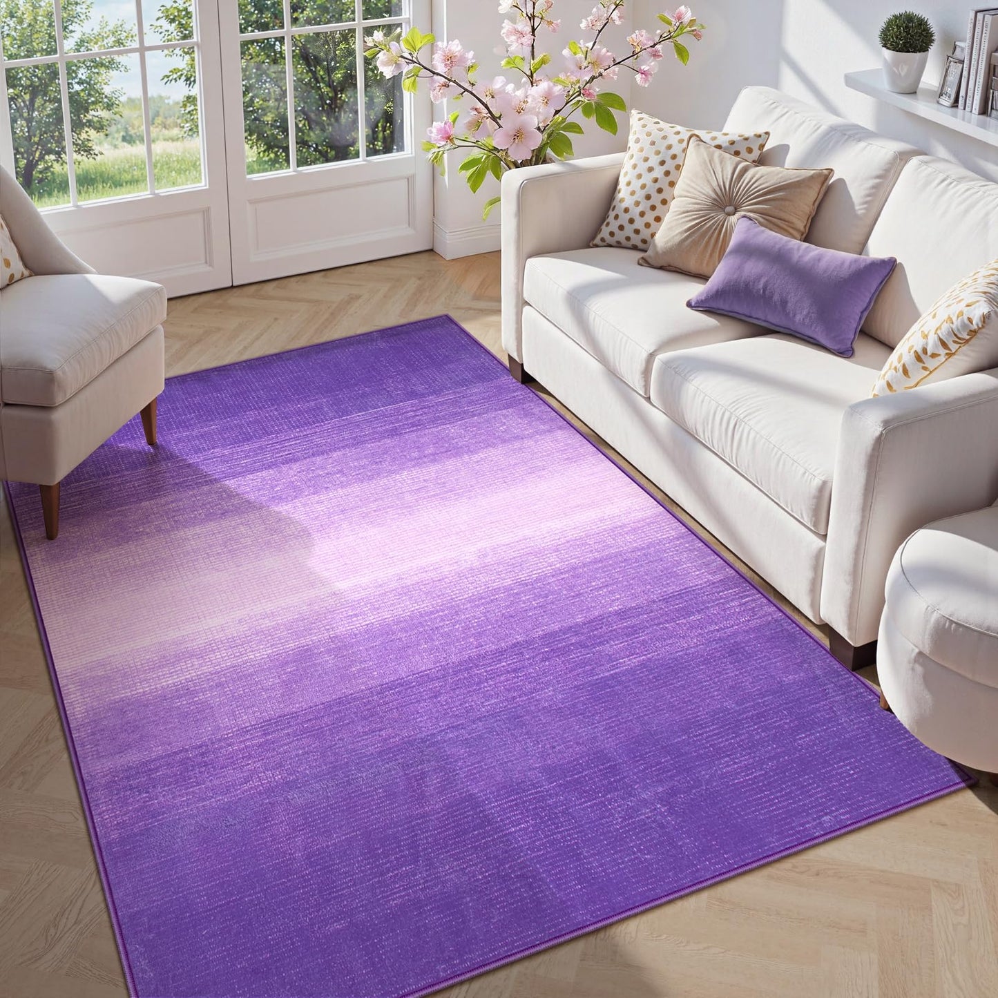 Wonnitar Washable 3x5 Purple Rugs for Bedroom, Modern Non-Slip Soft Nursery Area Rugs, Non-Shedding Ombre Low Pile Bathroom Throw Mat, Floor Carpet for Kitchen Dorm Playroom (Purple, 3'x5')
