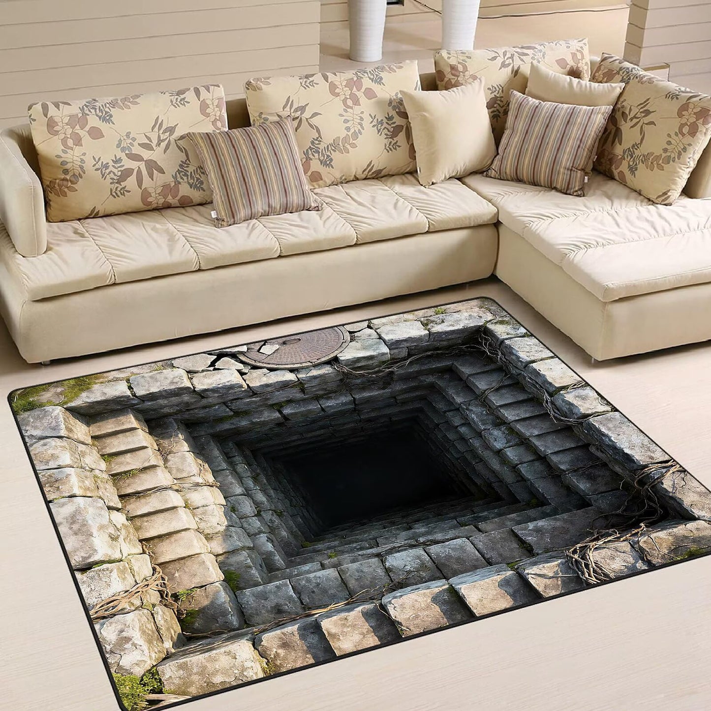 DJNEAR 2' x 3' 3D Optical Illusion Area Rug for Kids Boys Teens Bedroom Living Room Vortex Trippy Carpet Brick Bottomless Hole Floor Mat Pad Doormat Home Decor