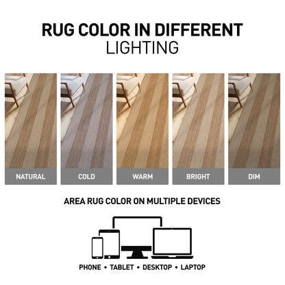 Rugshop Striped Indoor Outdoor Flat Woven Area Rug,Natural Jute-Style,Easy-Care Patio Rug for Backyard Porch Deck Balcony, 6'6" x 9' Sand/Natural