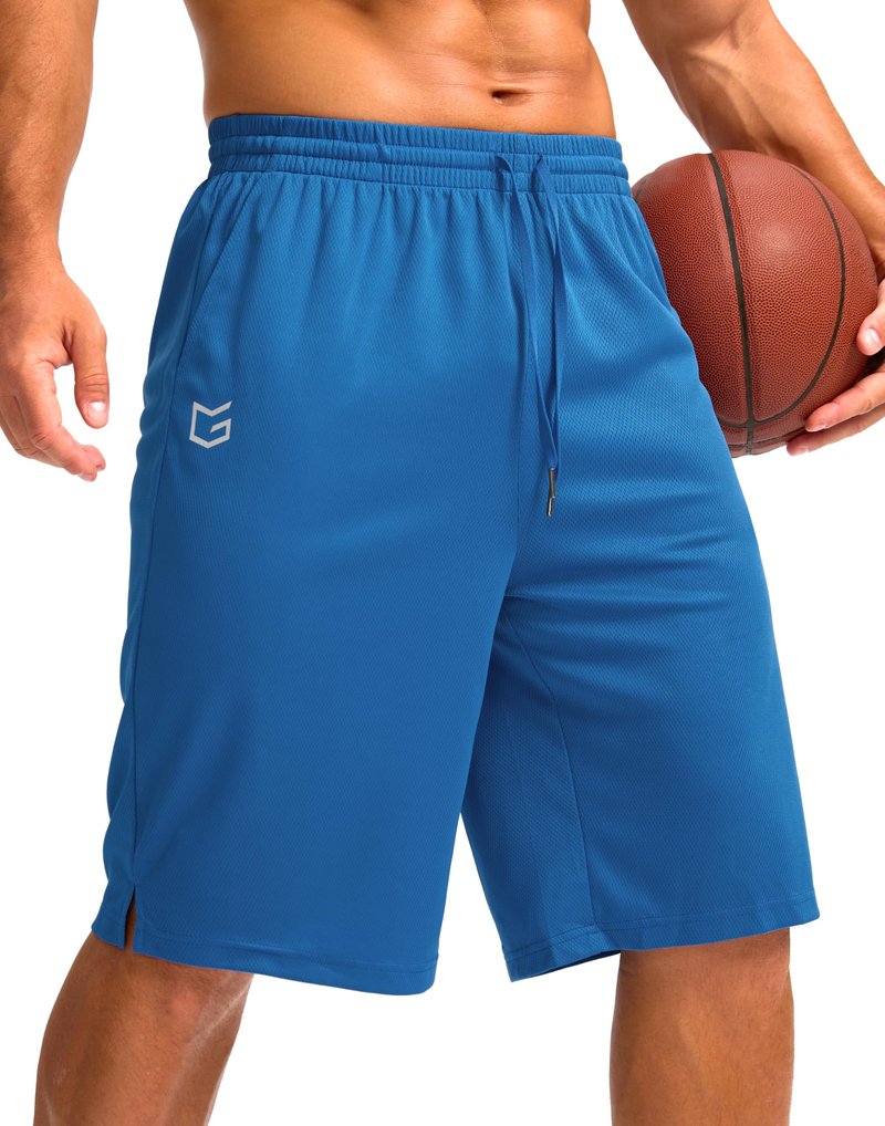 G Gradual Men's Athletic Shorts with Pockets 9" / 11" Long Basketball Shorts Lightweight Quick Dry Gym Workout Shorts for Men(Blue,L)
