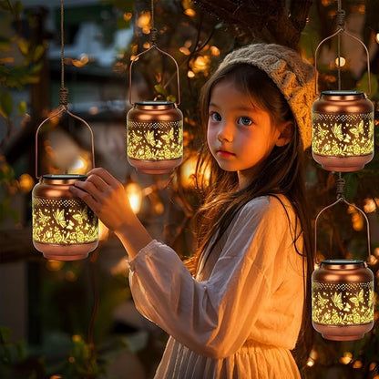 Butterfly Solar Lanterns Outdoor Hanging, Waterproof Metal Solar Lights Outside for Garden Porch Yard Patio Pathway Tabletop Landscape Decor, LED Lantern Gifts for Women Mom Grandma