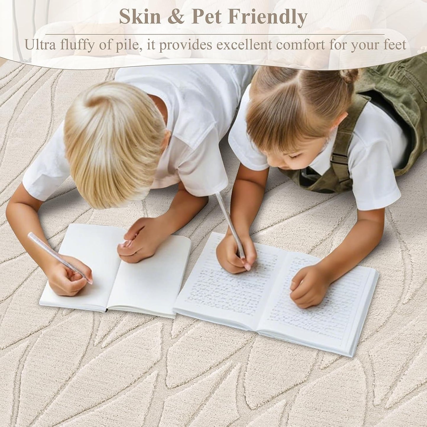 SHACOS Soft Area Rug for Bedroom 4x6 Beige, Washable Non Slip Indoor Rug for Entryway, Fluffy Rugs Carpet for Living Room Kids Nursery Room, Home Decor Aesthetic - Leaf Pattern Design