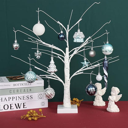 124Ct Blue Silver and White Christmas Tree Ornaments Set,Shatterproof Assorted Christmas Decorations for Xmas Tree Snowflake Icicle House Ball Ornaments Baubles for Holiday Party Decor（Blue & Silver）