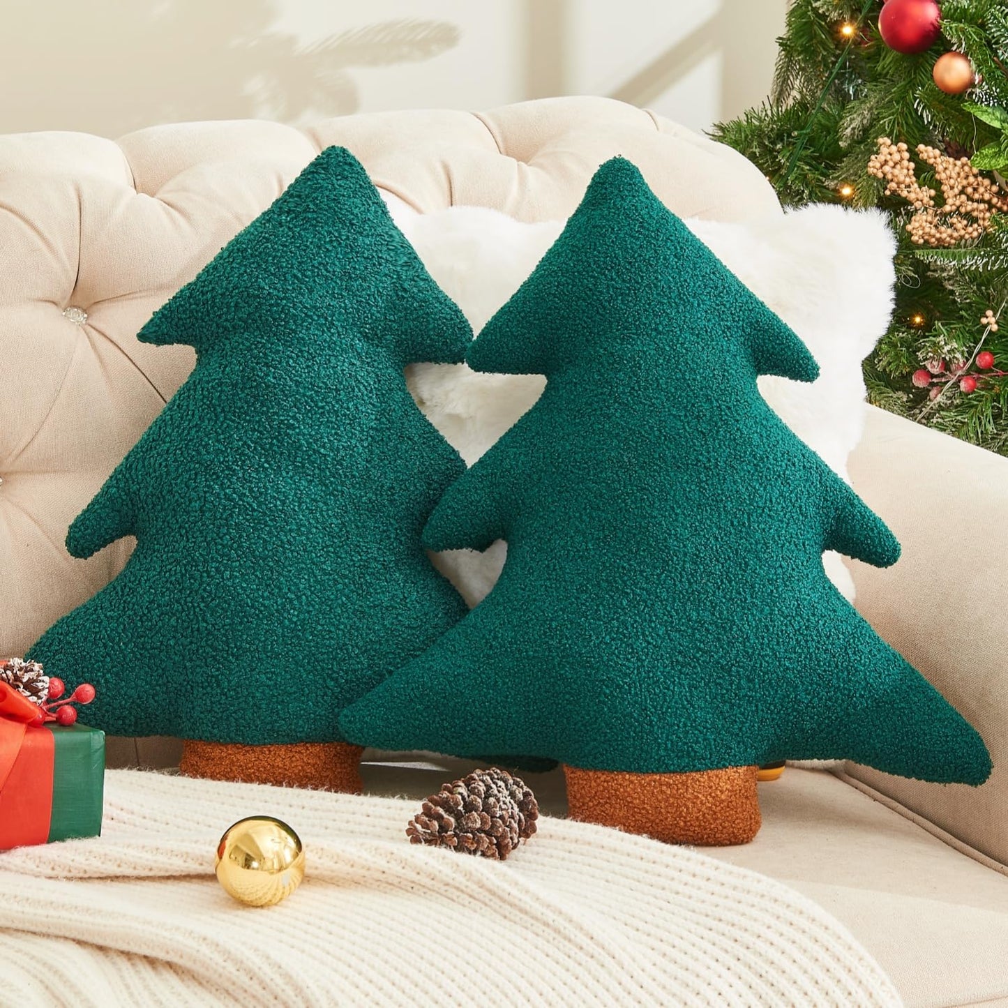 Vdoioe Christmas Tree Pillows Set of 2 Christmas Pillows. Tree Shaped Throw Pillows Xmas Plush Decorations Pillow Gingerbread House Candy Pillow for Thanksgiving Home Decor. Xmas Decor for Party