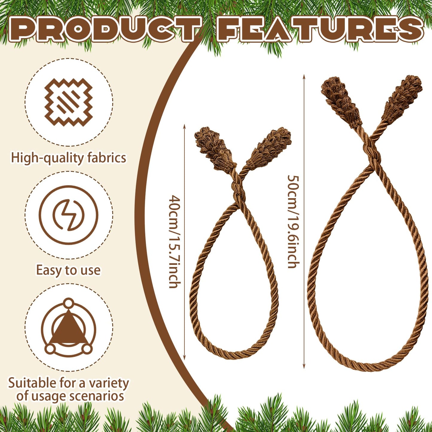 Riakrum 30 Pcs Christmas 20 Inches and 16 Inches Set Decorative Garland Twist Ties Garland Decor for Xmas Holiday Lights Bannisters Stairways Railings (Brown)