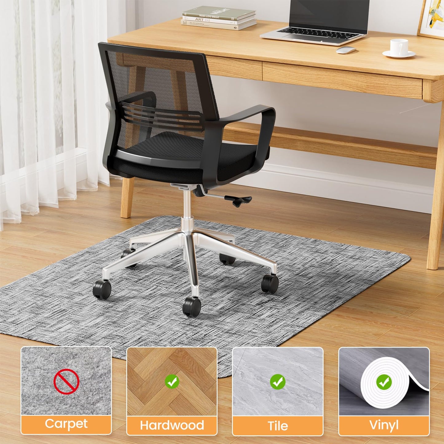 Yecaye Office Chair Mat for Hardwood Floor,30" x 48" Under Computer Desk Floor Protects for Rolling Chair,Non Slip PVC Woven Gaming Chair Mat,Not for Carpet (Lightgrey, 30" x 48")