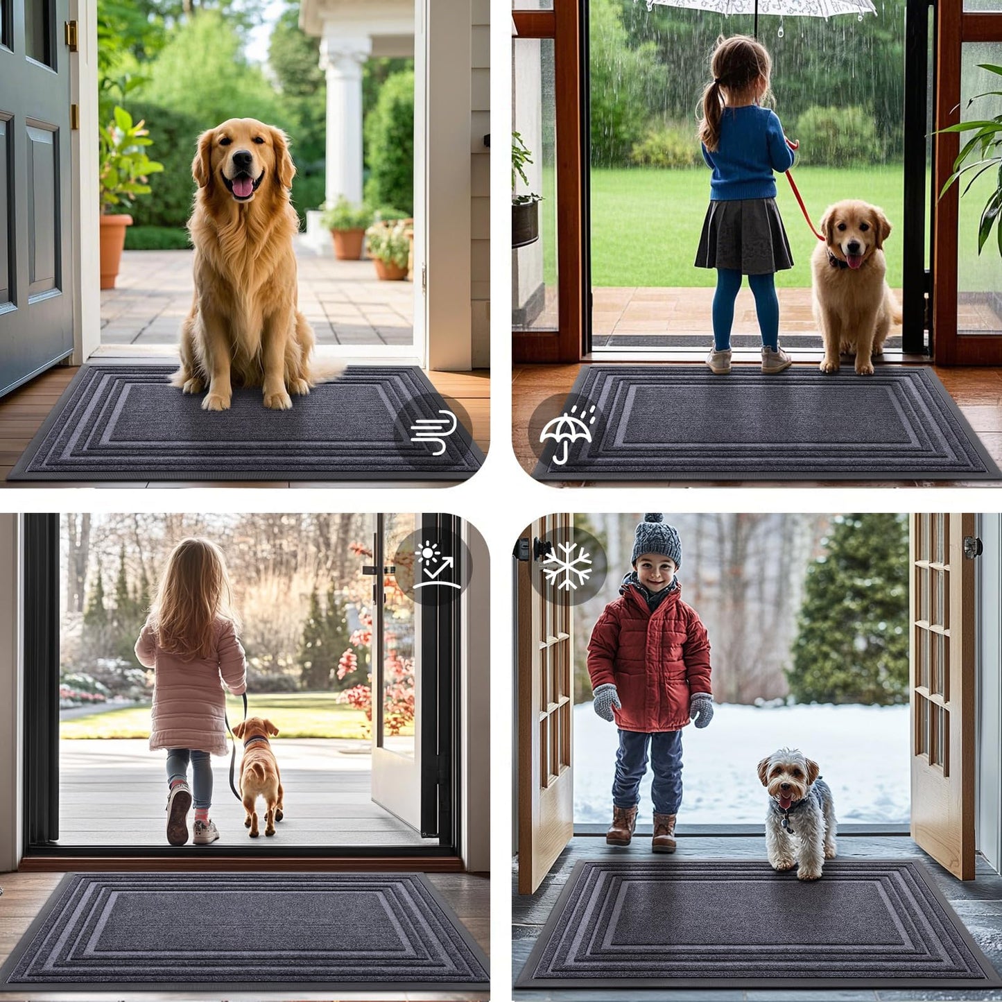Buganda Front Door Mat Indoor Outdoor Entrance, Non-Slip Natural Rubber Doormats, Easy Clean, Low Profile, Dirt Trapper Entryway Floor Mats for Outside, Garages and Patios, 47x32, Grey