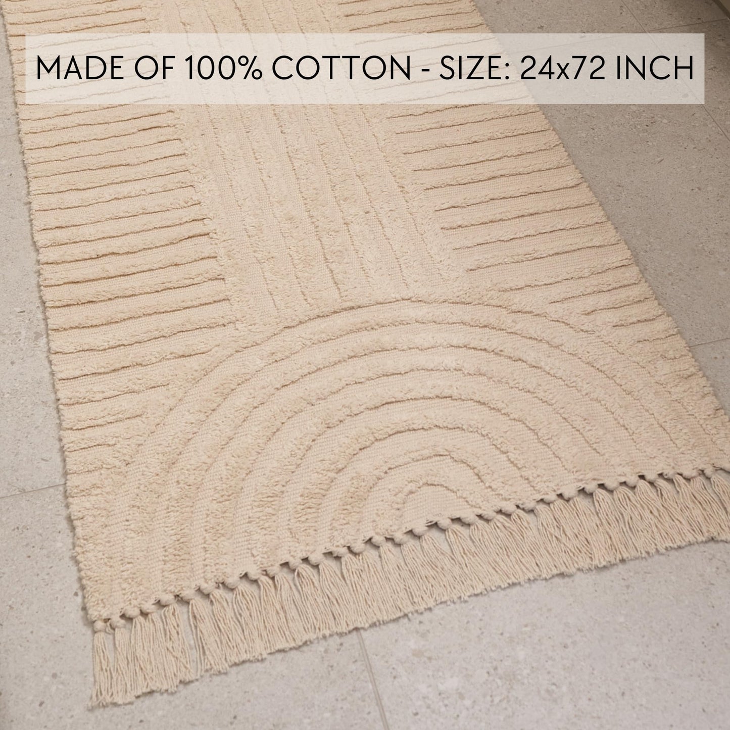 Beautiful 2x6 ft. Boho Runner Rug with Tassels for Your Hallway, Bedroom Or Living Room - Soft Cotton Carpet Fits Perfectly in Any Kitchen/Dining Space - Washable Rug Enhances Any Home Decor