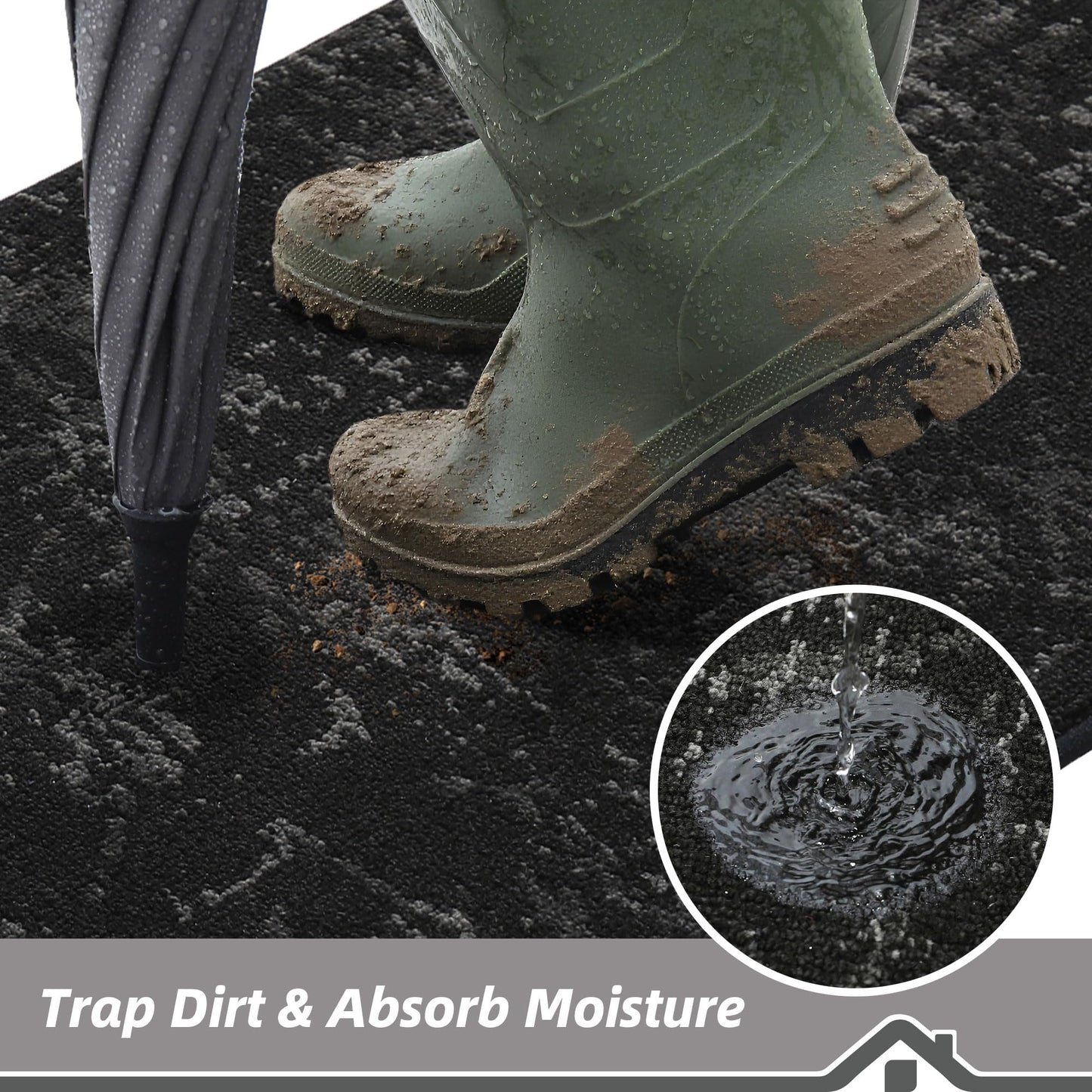 BEQHAUSE Dirt Trapper Door Mat 32" x 48", Non-Slip Doormats Washable Entryway Rugs, Stain Resistant Dog Door Mats Absorbent Welcome Floor Mat for Front Back Door, Mud Wet Shoes & Paws, Black
