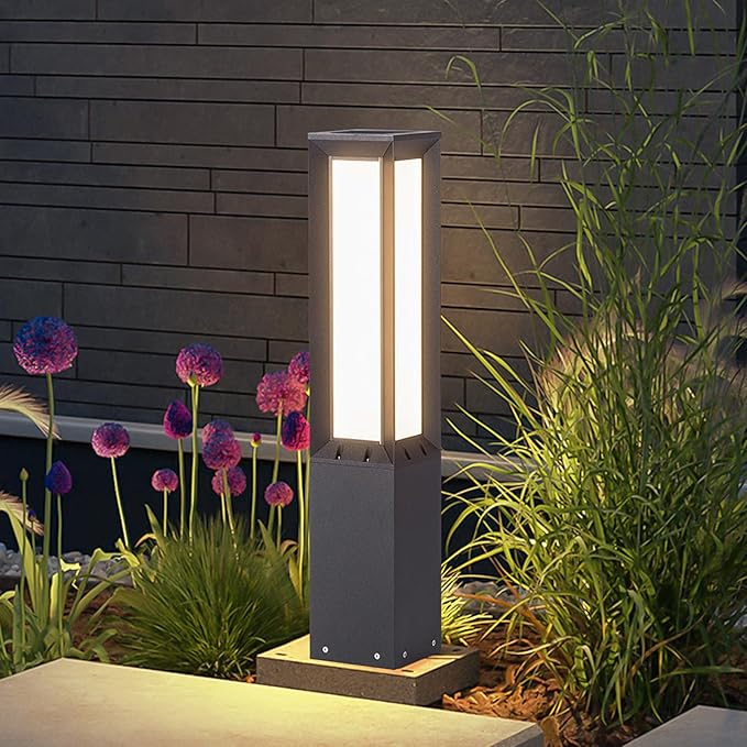 Solar Pathway Lights Outdoor, 32“ Landscape Path Light Commercial Bollard Lighting Solar Powered Driveway Lights, Modern 3000K LED IP65 Waterproof Walkway Lamp for Lawn Garden Patio Yard
