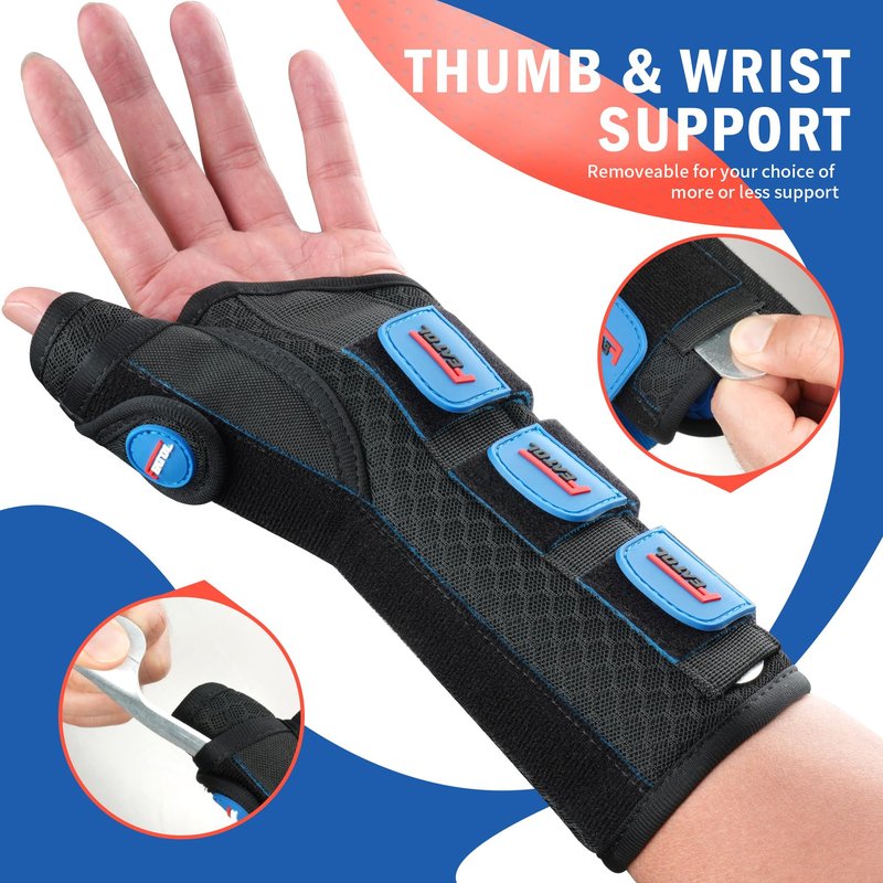 FEATOL Carpal Tunnel Wrist Brace Night Support, Thumb Spica Splint Right Hand for De Quervains Tenosynovitis, Tendonitis, Thumb Brace for Women Men, Black Blue, Large/XLarge