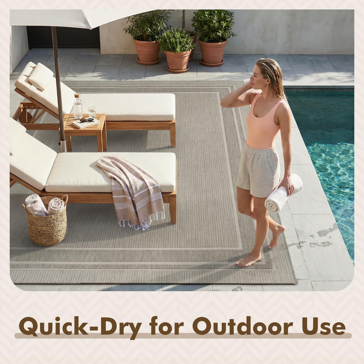 MontVoo-Outdoor Rug-Patio Rug 5x7 ft Polypropylene Indoor Outdoor Rugs Outdoor Carpet for Patio Deck Balcony Porch, Textured Weave, Durable for High Traffic, Fade-Resistant, Modern Silver Grey